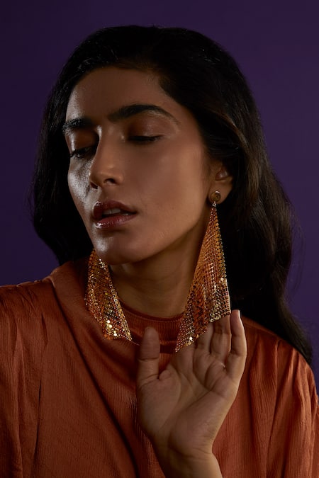 Buy_The Slow Studio_Gold Plated Handcrafted Mesh Tassel Earrings _Online_at_Aza_Fashions