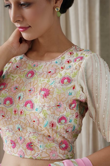 Shop_Kanika Sharma_Pink Georgette, Modal Sequins, Embroidery, Zari Round Ombre Saree With Blouse _Online_at_Aza_Fashions