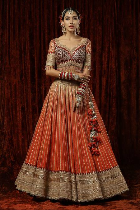 Buy Shikhar Sharma Orange Lehenga And Blouse Silk Chanderi Embroidered Gota Sunset Bridal Set Online at Aza Fashions Buy_Shikhar Sharma_Orange Lehenga And Blouse Silk Chanderi Embroidered Gota Sunset Bridal Set _Online_at_Aza_Fashions