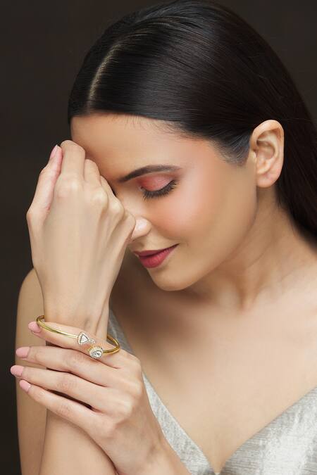 Shop_Ivorine_Gold Plated Embellished Polki Bracelet _Online_at_Aza_Fashions