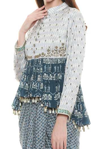 Shop Soup By Sougat Paul Blue Embroidered Top And Draped Skirt Set Online at Aza Fashions Shop_Soup By Sougat Paul_Blue Embroidered Top And Draped Skirt Set _Online_at_Aza_Fashions