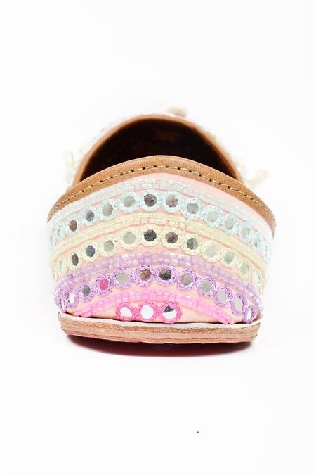 Shop_Miar Designs_Multi Color Embroidered Arva Shell Tassel Juttis_Online_at_Aza_Fashions