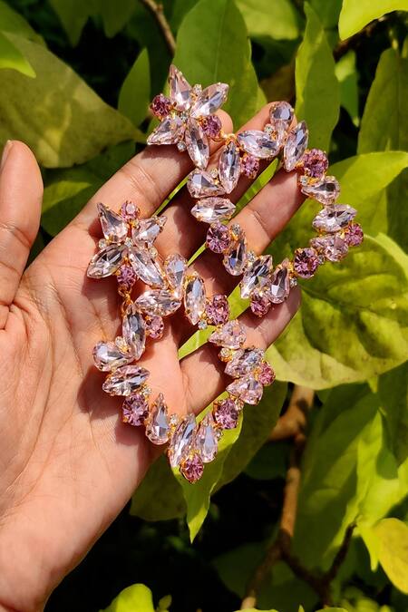 Shop The Jewel Factor Peach Crystals Petal Shaped Earrings Online at Aza Fashions Shop_The Jewel Factor_Peach Crystals Petal Shaped Earrings_Online_at_Aza_Fashions
