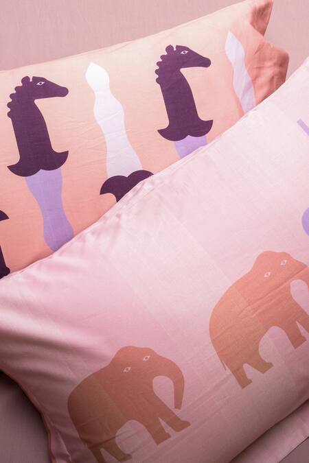 Shop_Kyoona_Pink 100% Cotton Printed The Basharat Animal Bedsheet Set_Online_at_Aza_Fashions