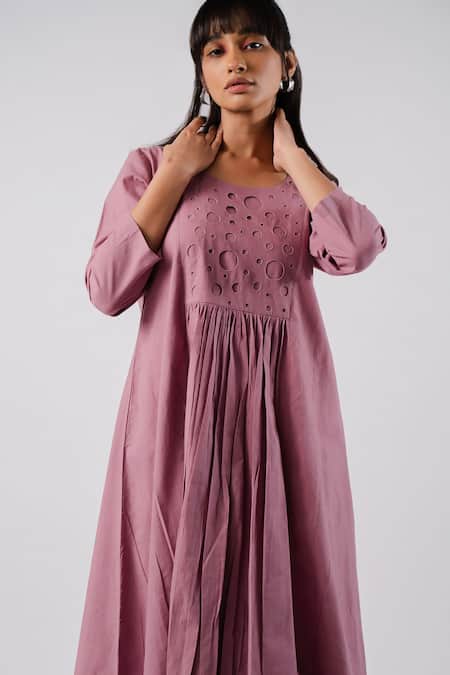 Buy Tussah By Siddhi Shah Purple Cotton Cutwork Round Yoke Kurta With Pant Online at Aza Fashions Buy_Tussah By Siddhi Shah_Purple Cotton Cutwork Round Yoke Kurta With Pant _Online_at_Aza_Fashions