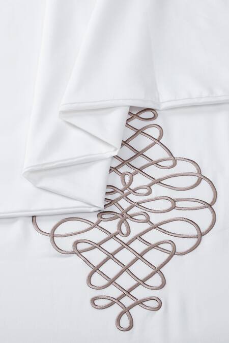 Buy_Houmn_Beige Mozart Cotton Embroidered Terrazzo Bedding - Of 6_Online_at_Aza_Fashions