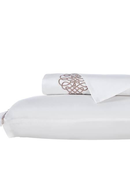 Shop_Houmn_Beige Mozart Cotton Embroidered Terrazzo Bedding - Of 6_Online_at_Aza_Fashions