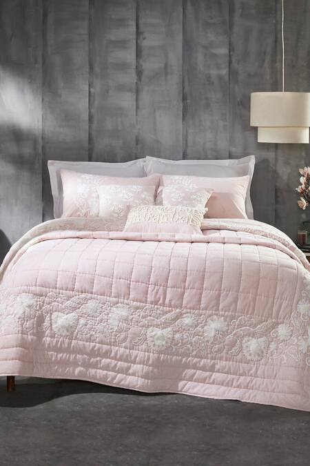 Houmn Pink Front 100% Linen Embroidered Cradle Bedding Set