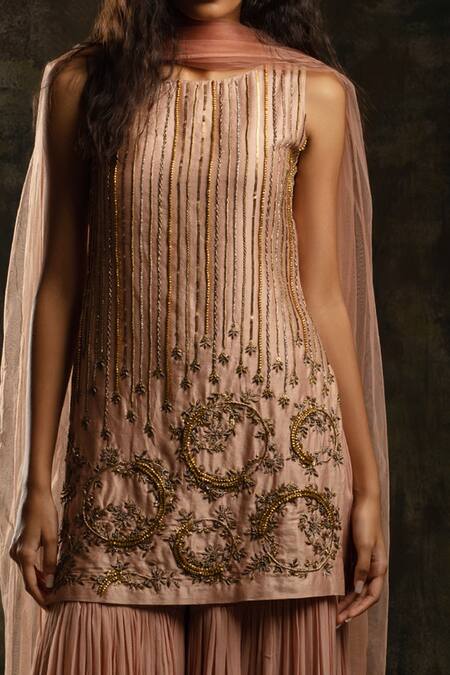 Mona And Vishu Pink Silk, Georgette, Tulle Zari, Embroidery, Beads Zardozi Kurta Sharara Set Online at Aza Fashions Mona And Vishu_Pink Silk, Georgette, Tulle Zari, Embroidery, Beads Zardozi Kurta Sharara Set _Online_at_Aza_Fashions