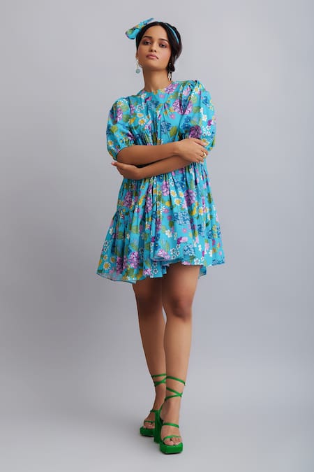 Nautanky Floral Print Puff Sleeve Dress 