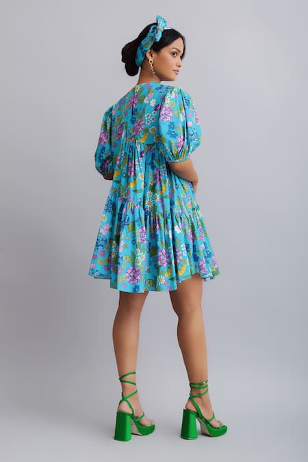 Nautanky Floral Print Puff Sleeve Dress 