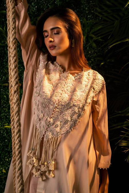 Pallavi Poddar_Pink Ombre Peacock Cape And Dhoti Pant Set _Online_at_Aza_Fashions