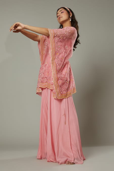 Buy I Am Design Pink Chiffon, Silk Organza Floral Candy Floss Palazzo And Embroidered Kaftan Set Online at Aza Fashions Buy_I Am Design_Pink Chiffon, Silk Organza Floral Candy Floss Palazzo And Embroidered Kaftan Set _Online_at_Aza_Fashions