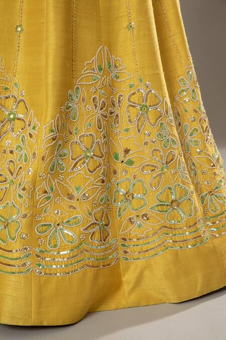 I Am Design_Yellow Raw , Organza Mango Bite Hand Embroidered Bridal Lehenga Set _at_Aza_Fashions