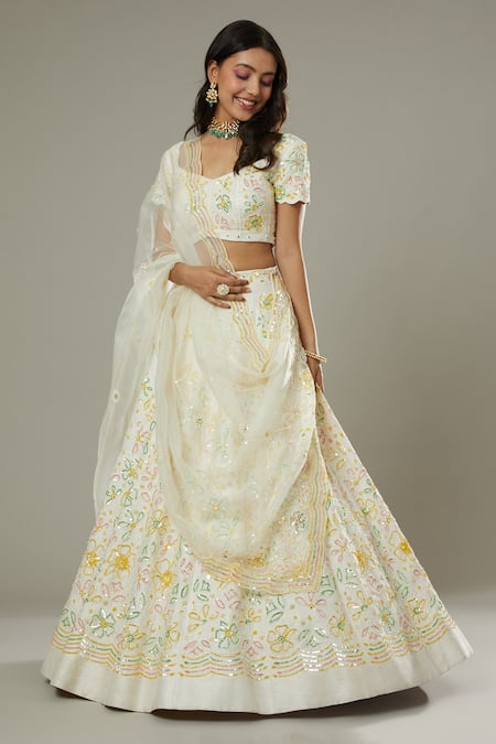 Shop_I Am Design_Ivory Raw , Organza French Vanilla Embroidered Bridal Lehenga Set _Online_at_Aza_Fashions