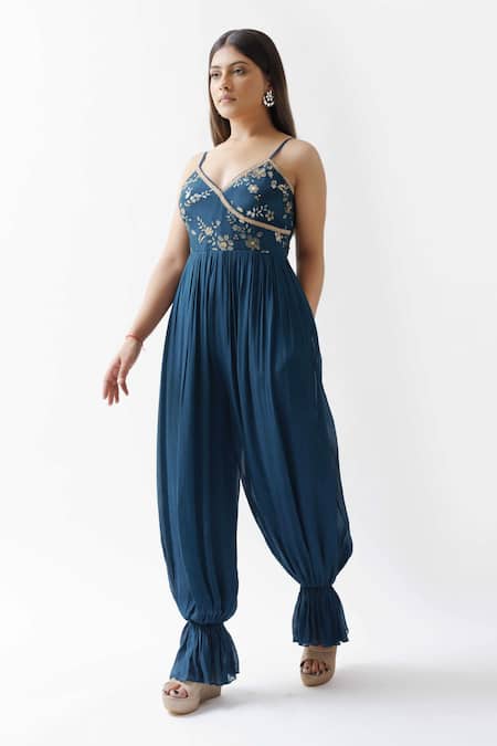 Buy Suruchi Parakh Blue Georgette Lining Shantoon Sequin V Neck Jumpsuit With Jacket Online at Aza Fashions Buy_Suruchi Parakh_Blue Georgette Lining Shantoon Sequin V Neck Jumpsuit With Jacket _Online_at_Aza_Fashions