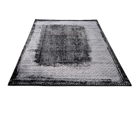 Qaaleen_Black Viscose Silk Embossed Handcrafted Carpet_Online_at_Aza_Fashions