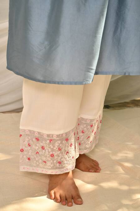 Seher Jaipur_Blue Kurta Silk, Organza Lining Zoe Embroidered And Palazzo Set_at_Aza_Fashions