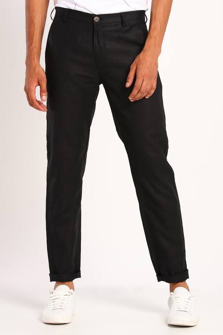 Son Of A Noble Snob_Black Linen Trousers_Online_at_Aza_Fashions