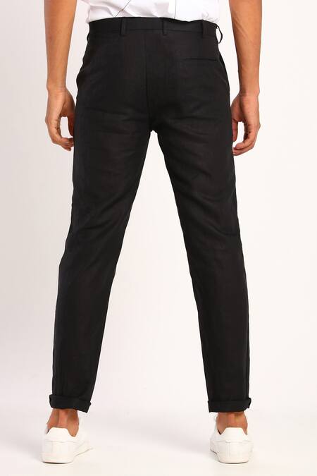 Shop_Son Of A Noble Snob_Black Linen Trousers_Online_at_Aza_Fashions