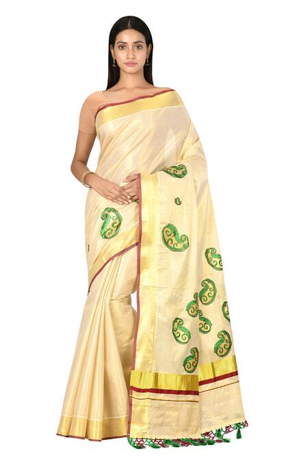 Gold Tissue Kasavu Saree With Zari Pallu And Borders at Soch