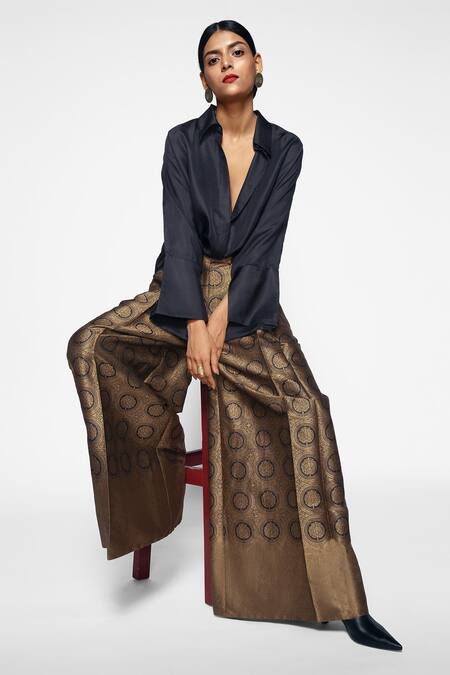 Buy_Payal Khandwala_Black Silk Floral Pattern Palazzo_Online_at_Aza_Fashions