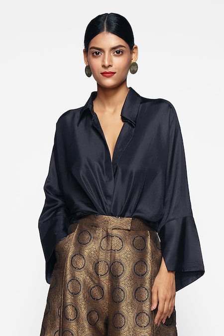 Shop_Payal Khandwala_Black Silk Floral Pattern Palazzo_Online_at_Aza_Fashions