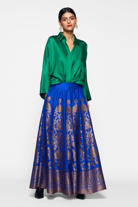 Payal Khandwala_Green Silk Shirt Collar _Online_at_Aza_Fashions