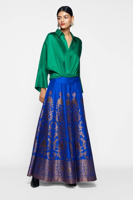 Buy_Payal Khandwala_Green Silk Shirt Collar _Online_at_Aza_Fashions