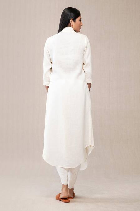 Shop Ampm White Linen Draped Kurta And Dhoti Pant Set at Aza Fashions Shop_Ampm_White Linen Draped Kurta And Dhoti Pant Set_at_Aza_Fashions