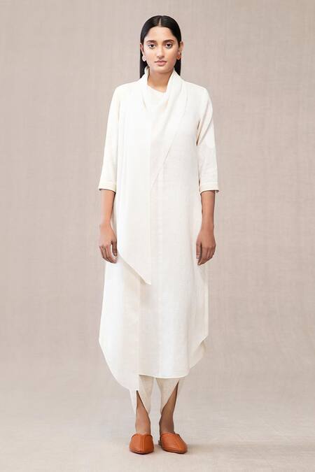 Buy Ampm White Linen Draped Kurta And Dhoti Pant Set Online at Aza Fashions Buy_Ampm_White Linen Draped Kurta And Dhoti Pant Set_Online_at_Aza_Fashions