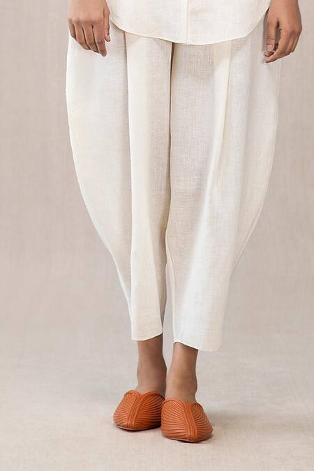 Ampm White Linen Draped Kurta And Dhoti Pant Set at Aza Fashions Ampm_White Linen Draped Kurta And Dhoti Pant Set_at_Aza_Fashions