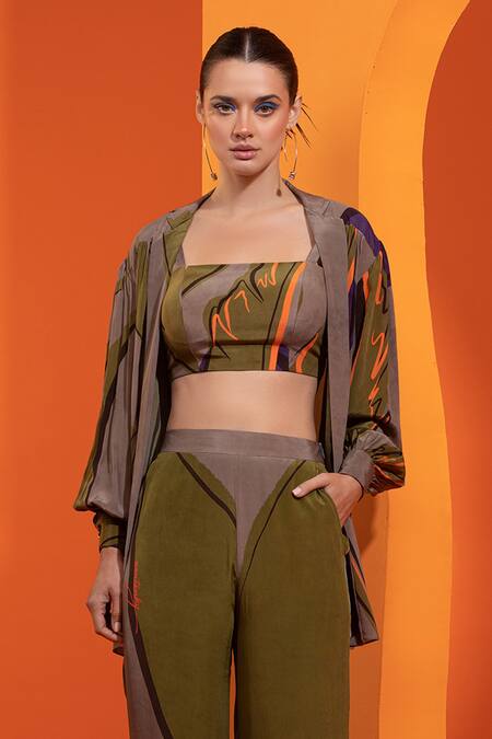 Buy Nautanky Purple Crepe Fabric Flowers Square Neck Blazer Detail Open Shirt And Pant Set Online at Aza Fashions Buy_Nautanky_Purple Crepe Fabric Flowers Square Neck Blazer Detail Open Shirt And Pant Set _Online_at_Aza_Fashions