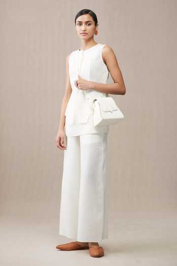 Ampm_White Adel Linen Waistcoat And Palazzo Set_Online_at_Aza_Fashions