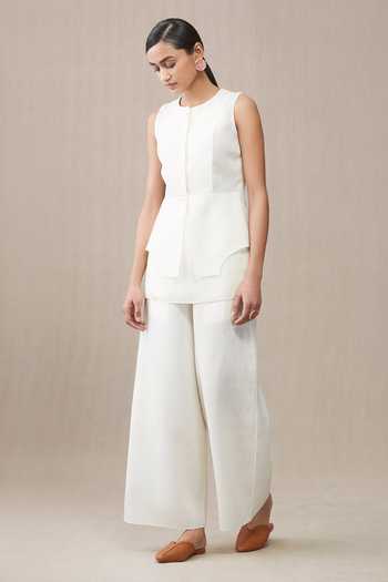 Buy_Ampm_White Adel Linen Waistcoat And Palazzo Set_Online_at_Aza_Fashions