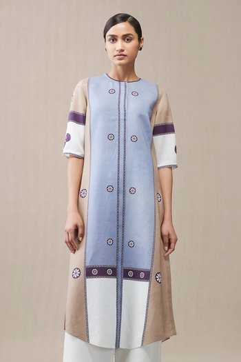 Buy_Ampm_Blue Azizah Linen Tunic And Palazzo Set_Online_at_Aza_Fashions