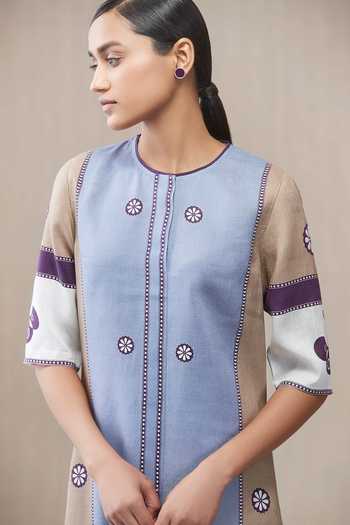Shop_Ampm_Blue Azizah Linen Tunic And Palazzo Set_Online_at_Aza_Fashions