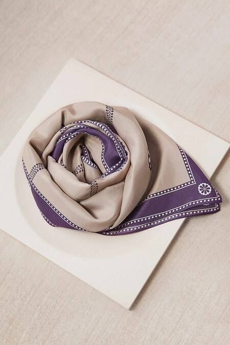 Ampm_Beige Floral Nizha Scarf_Online_at_Aza_Fashions