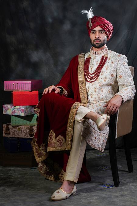 Soniya G White Raw Silk Embroidered Sherwani Set Online at Aza Fashions Soniya G_White Raw Silk Embroidered Sherwani Set _Online_at_Aza_Fashions