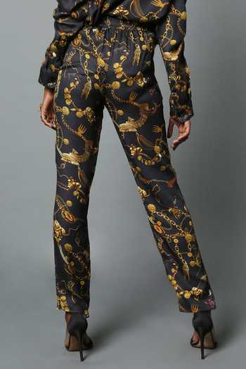 Buy_House Of Three_Black Viscose Satin Jewel Print Dravidian Trouser _Online_at_Aza_Fashions
