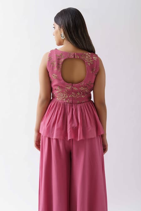 Shop Suruchi Parakh Pink Georgette Lining Shantoon Sequin V Neck Tunic And Pant Set at Aza Fashions Shop_Suruchi Parakh_Pink Georgette Lining Shantoon Sequin V Neck Tunic And Pant Set _at_Aza_Fashions