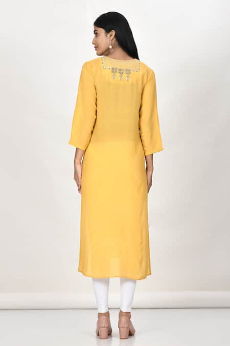 Samyukta Singhania Floral Motif Embroidered Yellow Kurta 