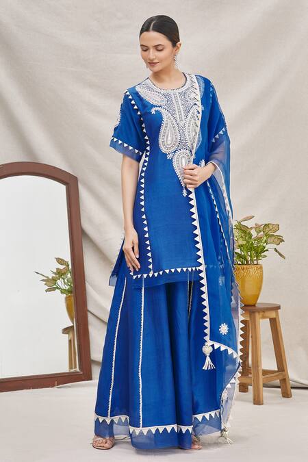 Ekta Singh_Blue Silk Organza Round Kurta Gharara Set _Online_at_Aza_Fashions