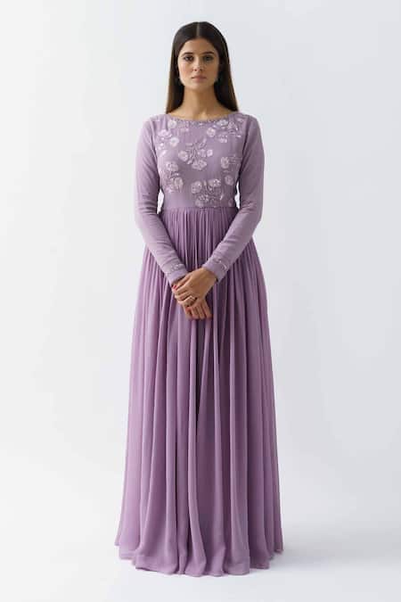 suruchi parakh Purple Georgette Crepe Lining Shantoon Embellishment Thread And Sequin Tunic