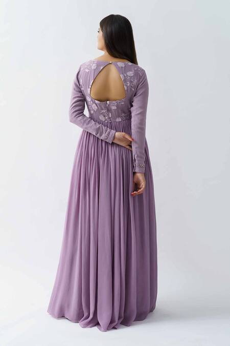 Shop_Suruchi Parakh_Purple Georgette Crepe Lining Shantoon Thread And Sequin Round Tunic _at_Aza_Fashions