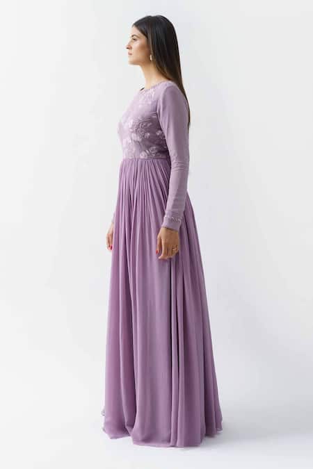 Suruchi Parakh_Purple Georgette Crepe Lining Shantoon Thread And Sequin Round Tunic _Online_at_Aza_Fashions