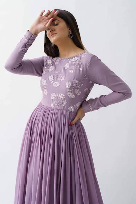 Buy_Suruchi Parakh_Purple Georgette Crepe Lining Shantoon Thread And Sequin Round Tunic _Online_at_Aza_Fashions
