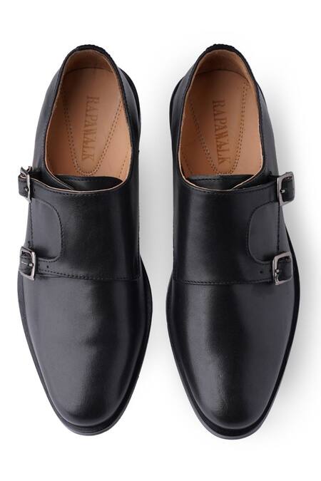 Buy_Rapawalk_Black Double Strap Monk Shoes_Online_at_Aza_Fashions