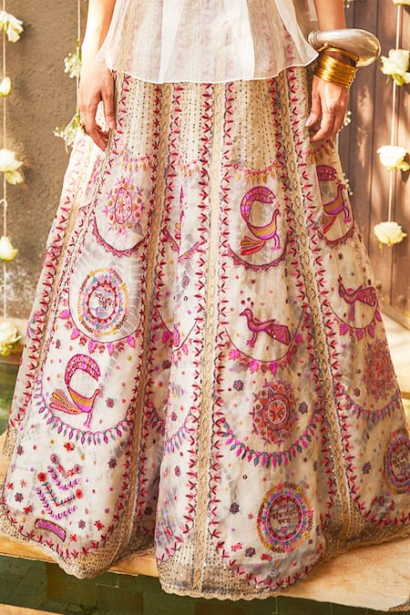 Jade By Monica & Karishma Beige V Neck Embroidered Lehenga Set Online at Aza Fashions Jade By Monica & Karishma_Beige V Neck Embroidered Lehenga Set _Online_at_Aza_Fashions