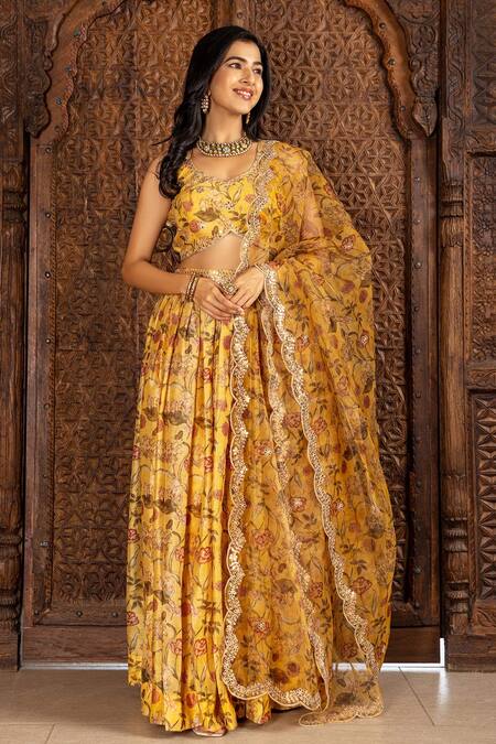 Buy Yellow Lehenga And Blouse Chanderi Dupatta Pure Organza Print & Set For  Women by Inara Jaipur Online at Aza Fashions.